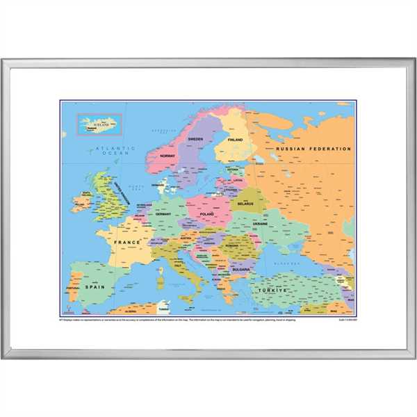 Whiteboard tavle med Europa kort - Alu/sølv - 100 x 70 cm