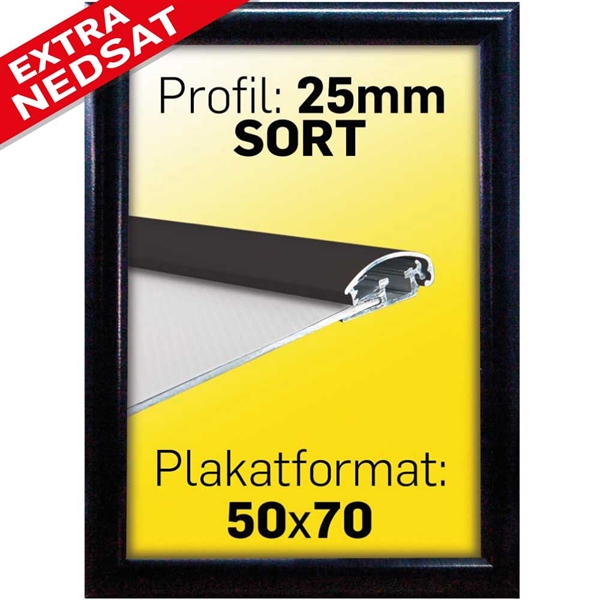 Net2Skilte.dk - Snap Ramme M 25 Mm Alu Profil - Sort - Poster: 50 X 70 Cm