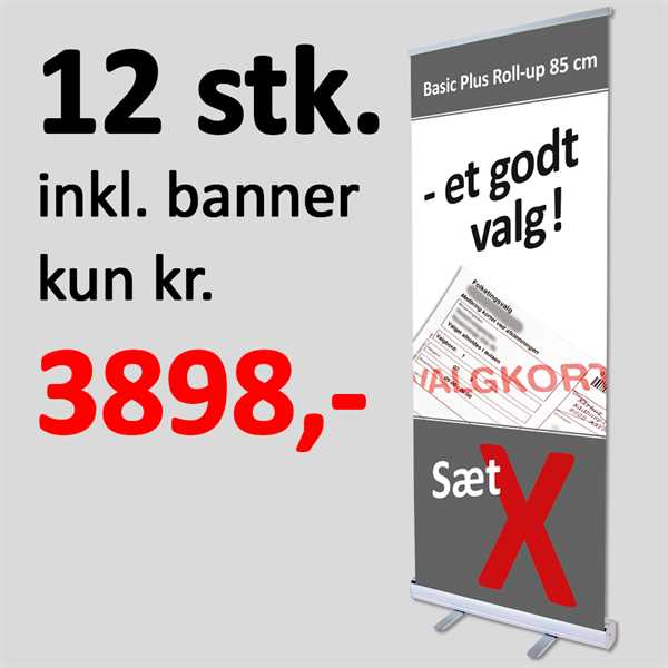 12 stk 85 cm Roll-Up inkl banner og print