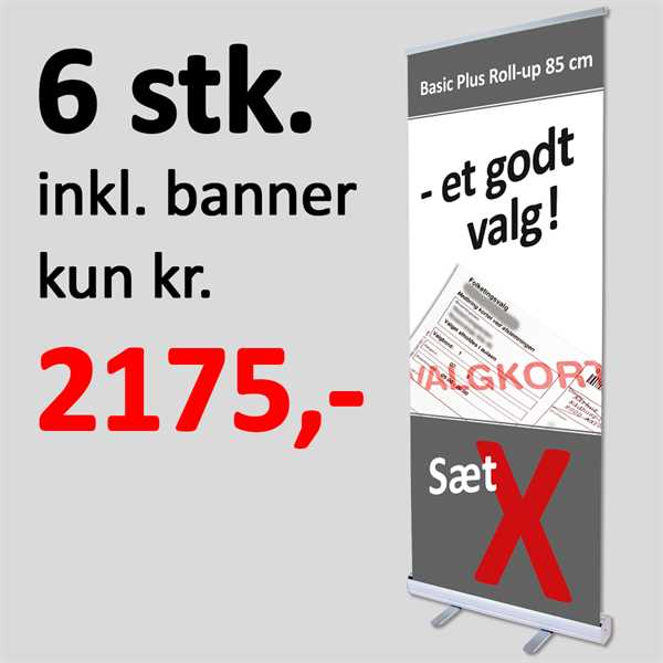 6 stk 85 cm Roll-Up inkl banner og print